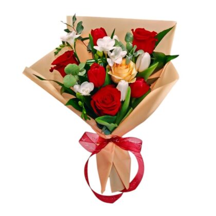 Buchet modern cu trandafir peach