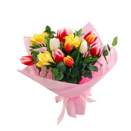 Buchet Proaspăt cu Lalele și Frezii