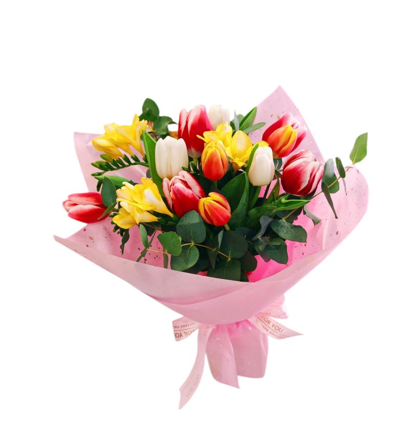 Buchet Proaspăt cu Lalele și Frezii