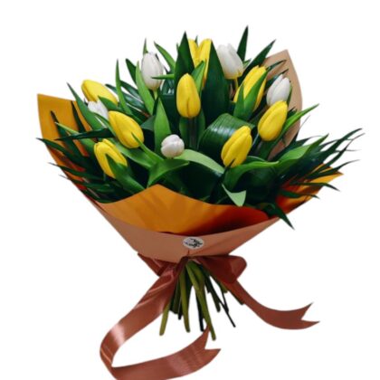 Buchet de lalele alb-galben