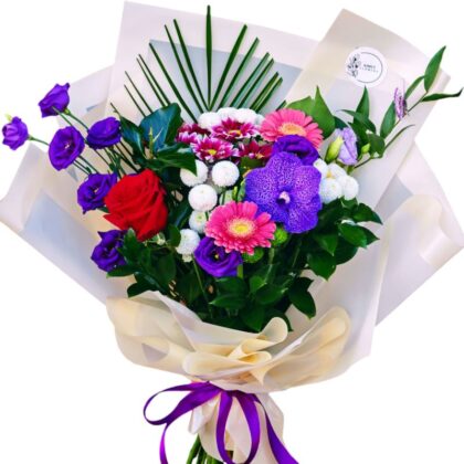 Buchet Lisianthus , Orhidee si Crizanteme