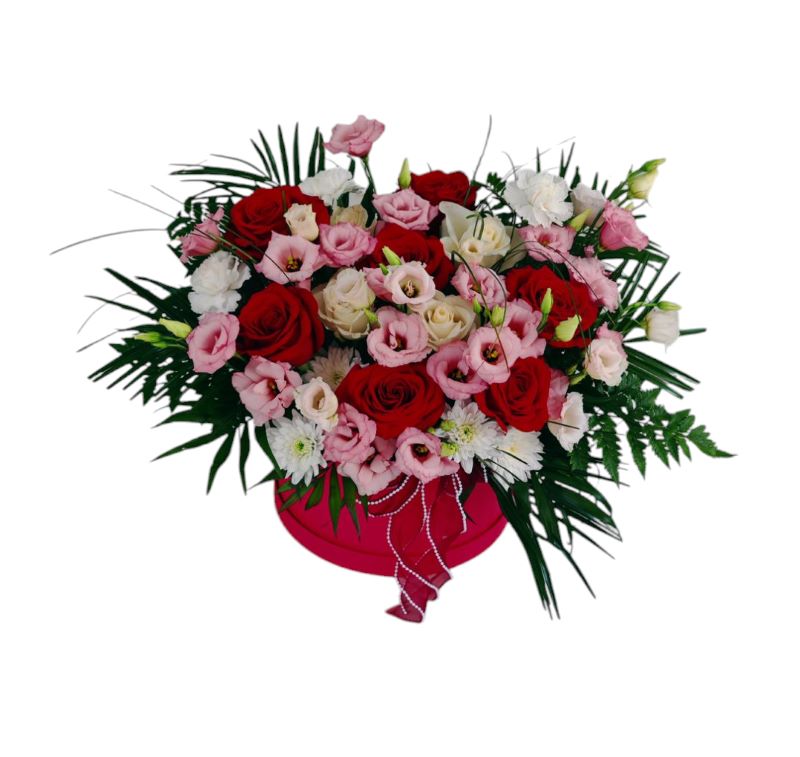 Cutie cu Trandafiri și Lisianthus