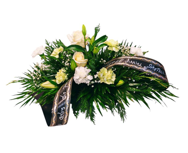 Aranjament Funerar cu Panglică Personalizată