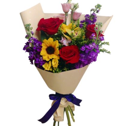 Buchet cu Floarea-Soarelui și Matthiola Mov