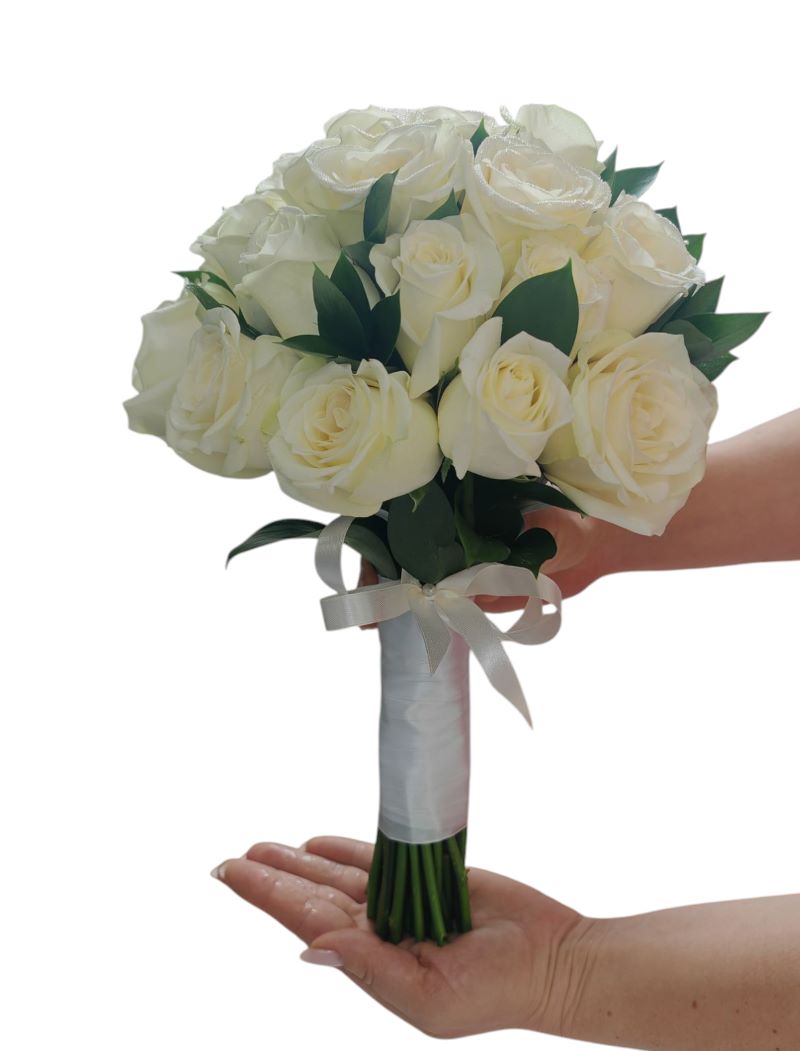Buchet de Mireasă cu Trandafiri Albi și Ruscus - imagine 2