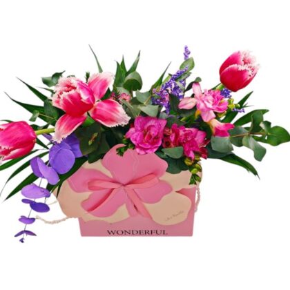 Geantă cu lalele și frezii