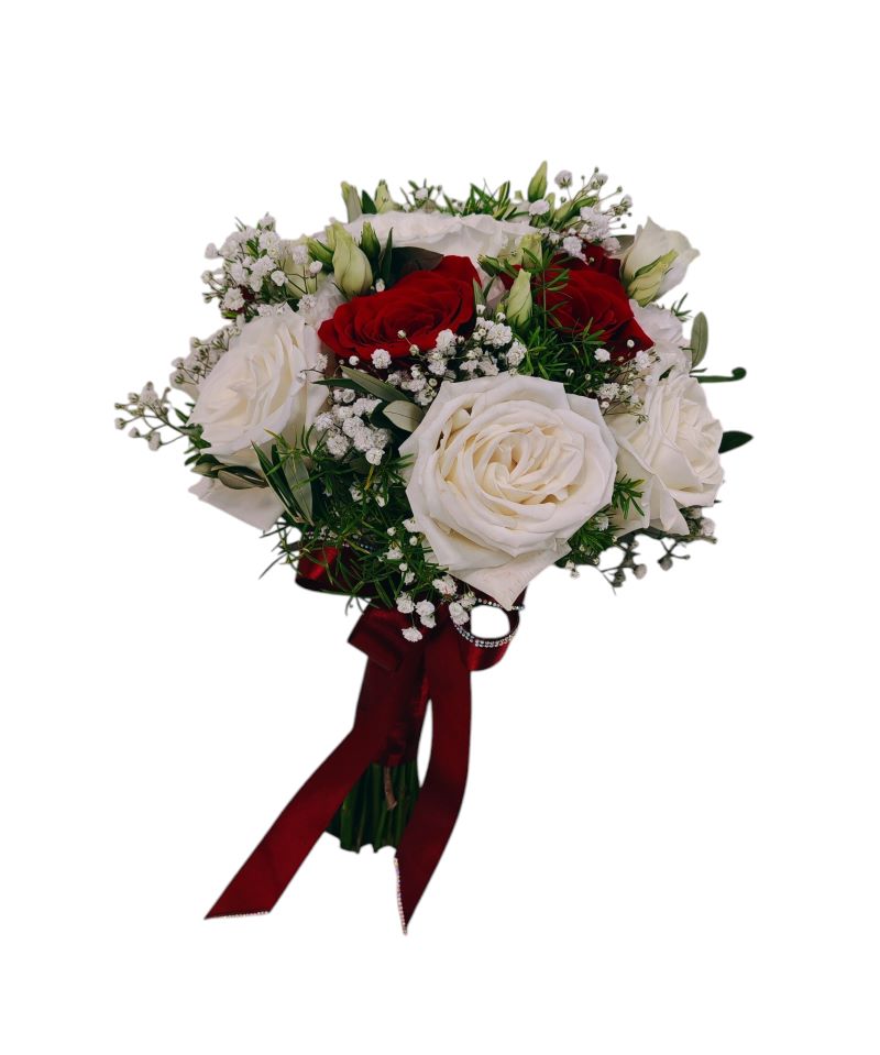 Buchet Mireasă Elegant cu Trandafiri Roșii și Albi - imagine 2